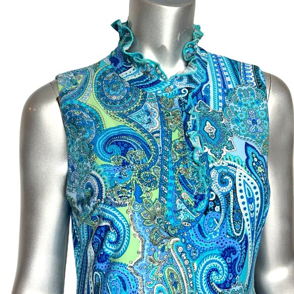 Tommy Hilfiger Blue Sleeveless Paisley Print High Neck Shift Dress 8 - Picture 8 of 11